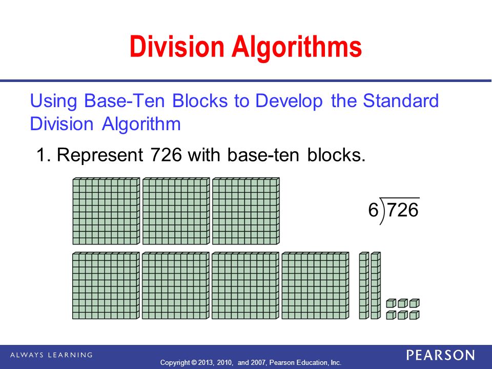 Division Algorithms Using Base-Ten Blocks to Develop the Standard Division Algorithm 1.