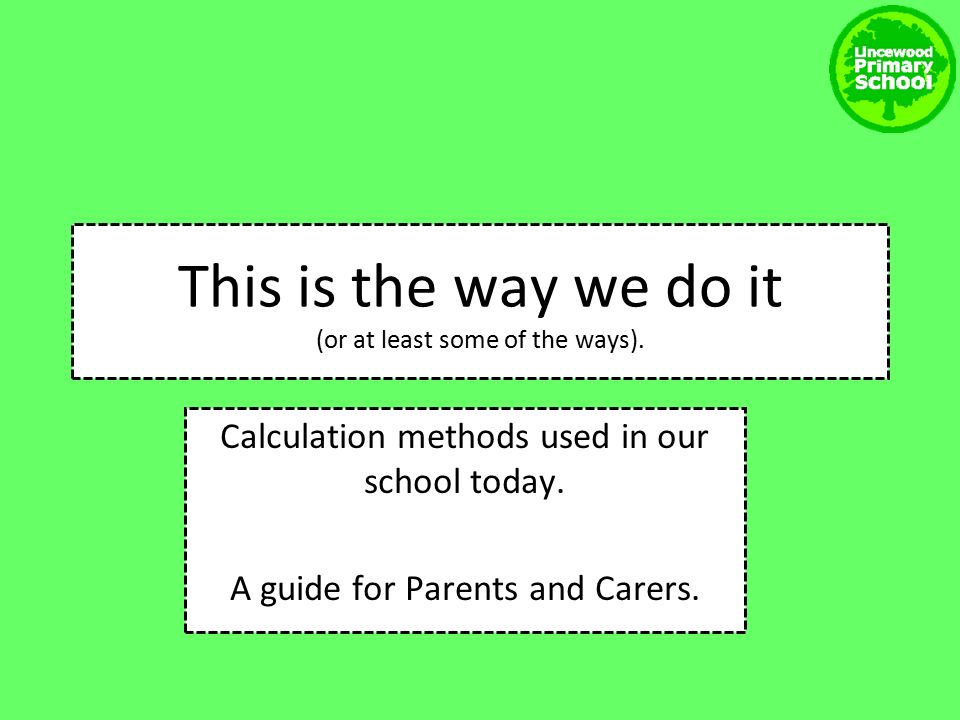 Calculation methods used in our school today. A guide for Parents and Carers.