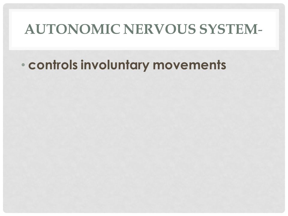 AUTONOMIC NERVOUS SYSTEM - controls involuntary movements