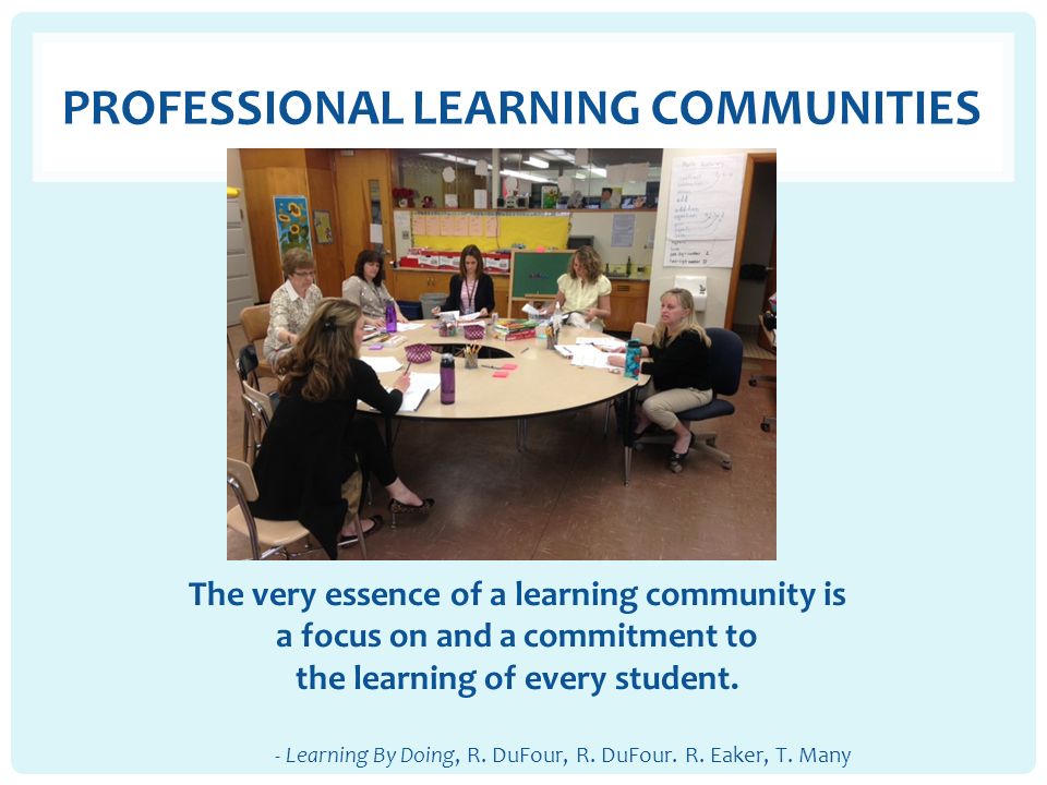 PROFESSIONAL LEARNING COMMUNITIES The very essence of a learning community is a focus on and a commitment to the learning of every student.