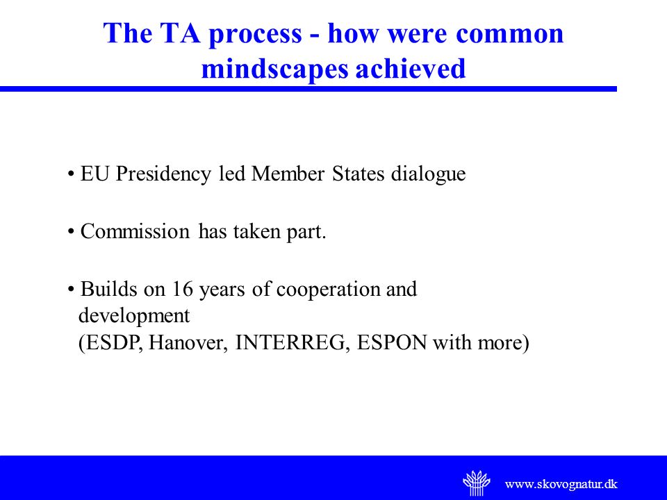 The TA process - how were common mindscapes achieved EU Presidency led Member States dialogue Commission has taken part.