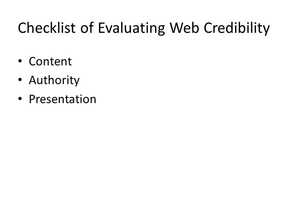 Checklist of Evaluating Web Credibility Content Authority Presentation