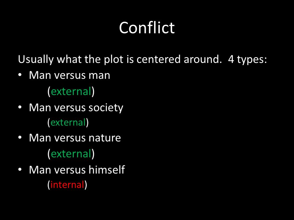 Conflict Usually what the plot is centered around.