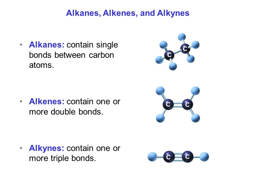 Alkanes: contain single bonds between carbon atoms.
