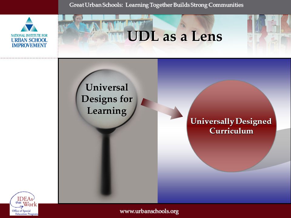 Great Urban Schools: Learning Together Builds Strong Communities Universal Designs for Learning UDL as a Lens Universally Designed Curriculum