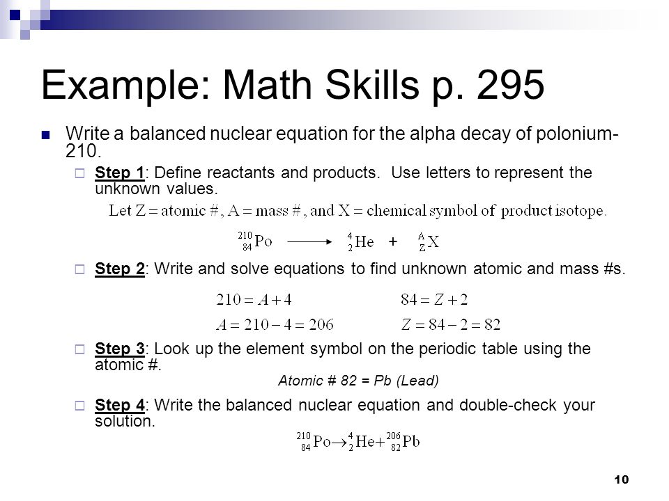 1 Nuclear Chemistry Chapter 10 Pice Hall Physical Science 10 Example Math Skills P