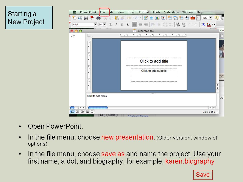 Open PowerPoint. In the file menu, choose new presentation.
