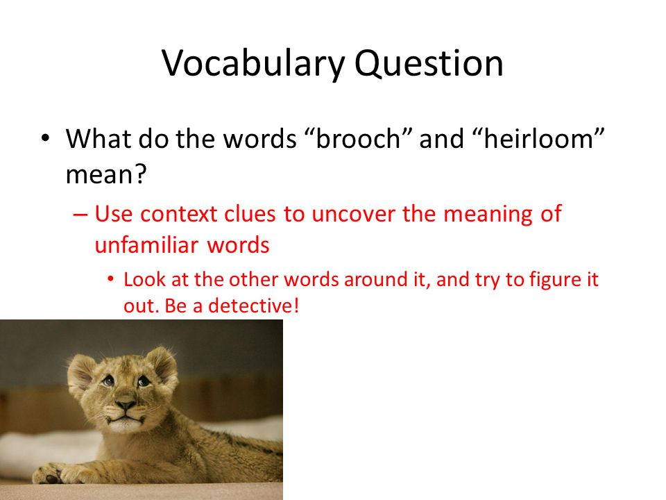 Vocabulary Question What do the words brooch and heirloom mean.