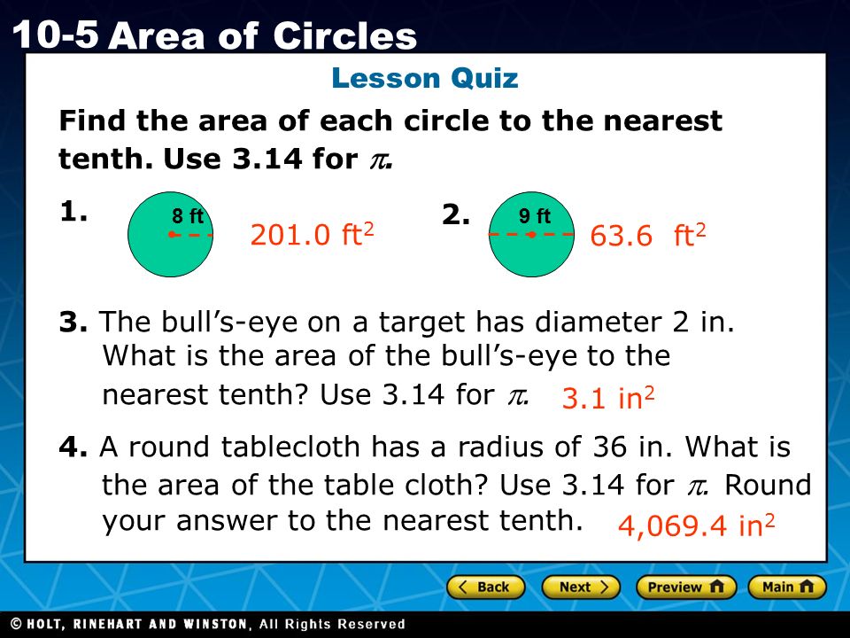 Holt Ca Course Area Of Circles Warm Up California 15 Holt