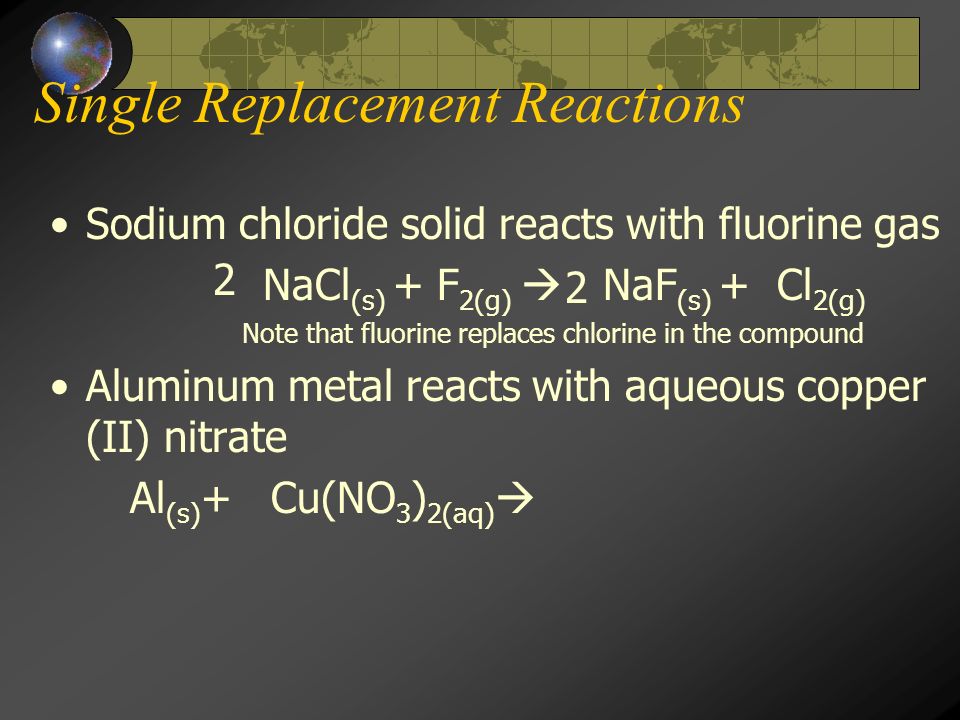 Single Replacement Reactions Predict the products for the following single replacement reactions by writing the correct chemical formula on the right side of the arrow: USE THE CRISS-CROSS METHOD.