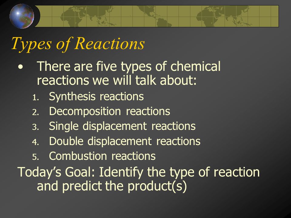 Grouping Reactions Group these reactions into 5 different groups HINT: All reactions in the same group have similar patterns on the reactant and product side.