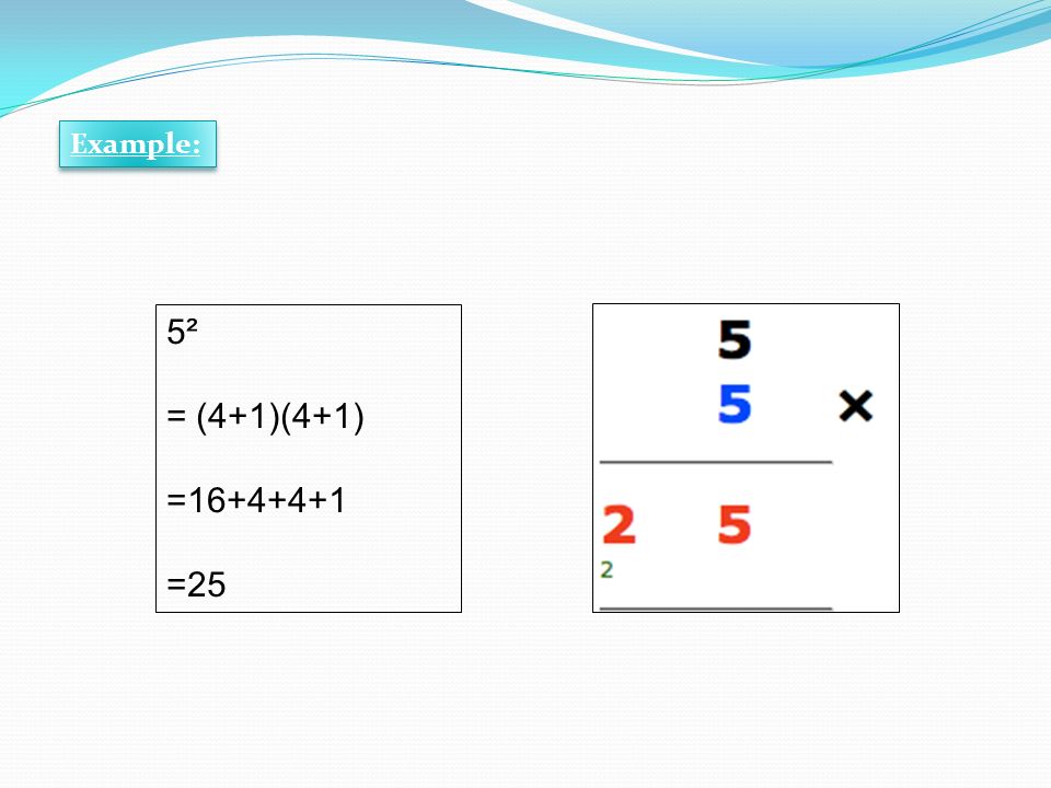 Example: 5² = (4+1)(4+1) = =25