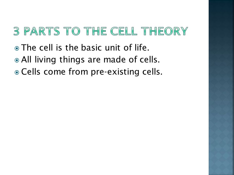  The cell is the basic unit of life.  All living things are made of cells.