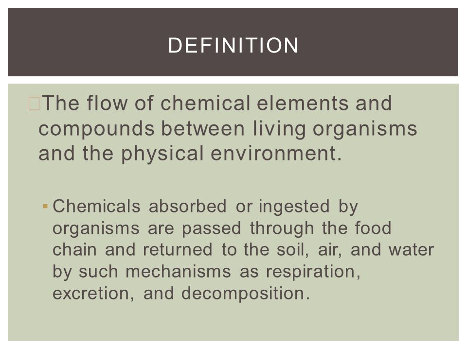 The flow of chemical elements and compounds between living organisms and the physical environment.