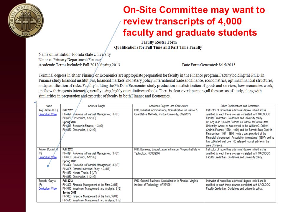 12 On-Site Committee may want to review transcripts of 4,000 faculty and graduate students