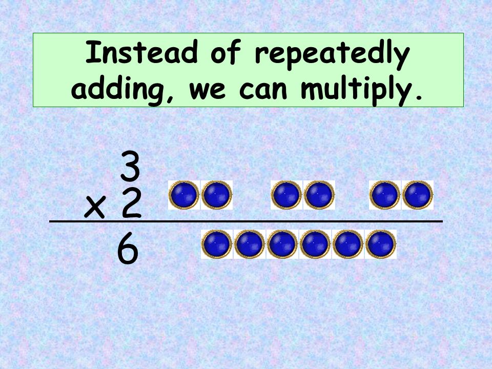 Instead of repeatedly adding, we can multiply. x 2 3 6