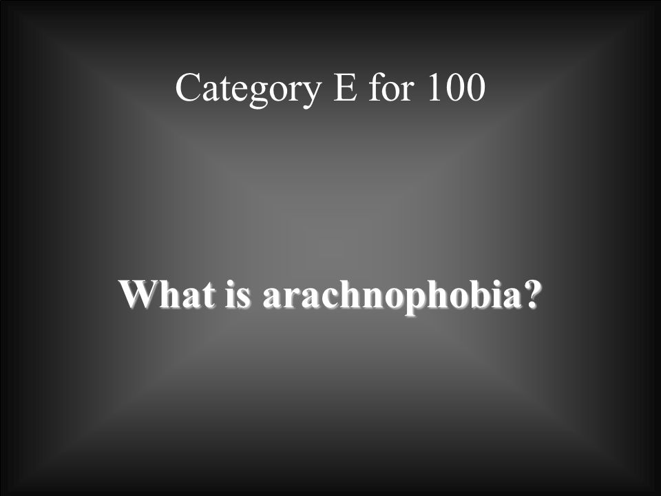 Category E for 100 What is arachnophobia