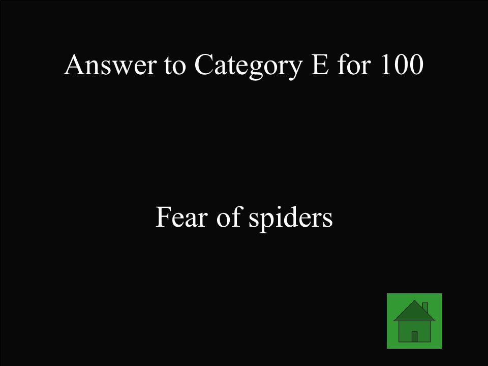 Answer to Category E for 100 Fear of spiders