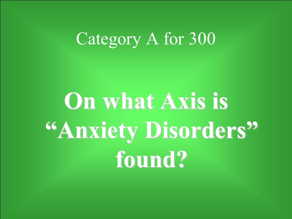Category A for 300 On what Axis is Anxiety Disorders found