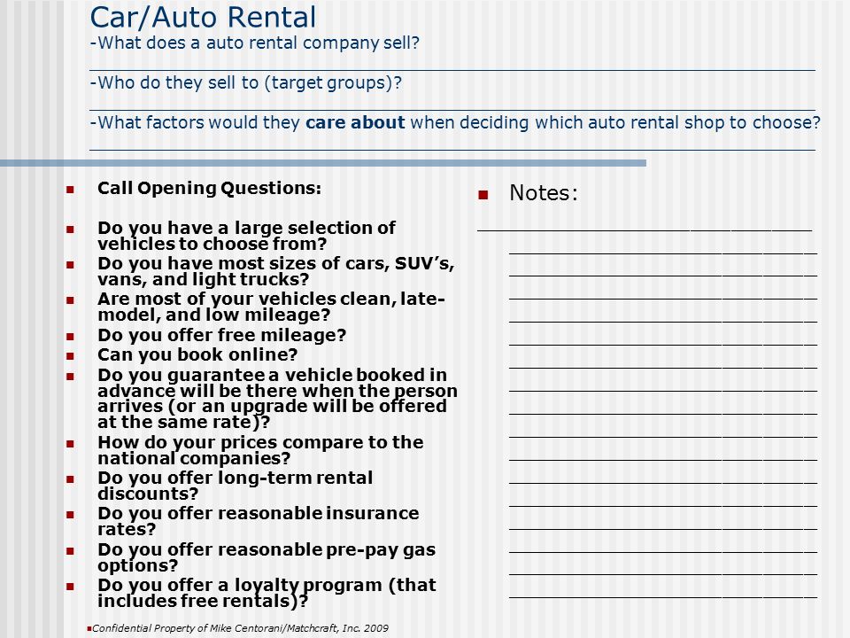 Car/Auto Rental -What does a auto rental company sell.