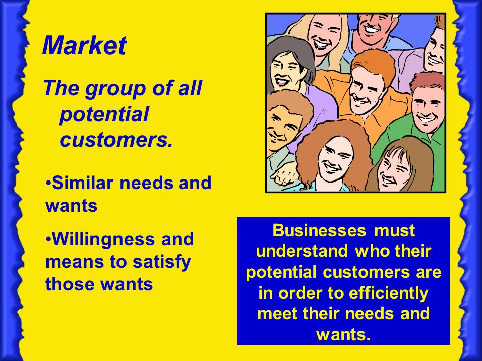 Market The group of all potential customers.
