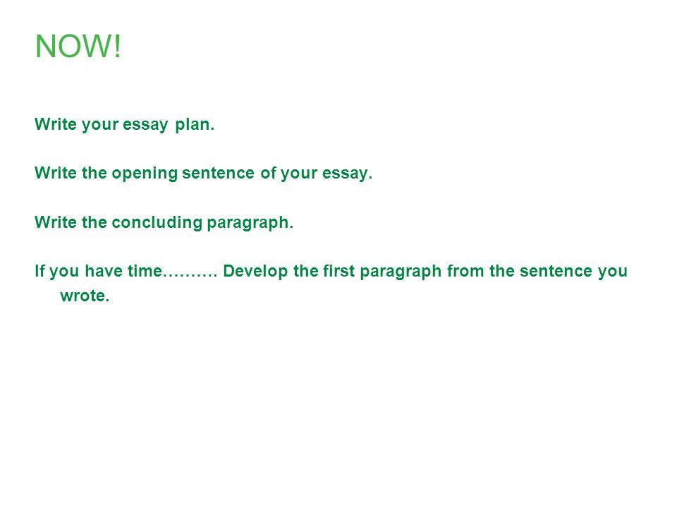 NOW. Write your essay plan. Write the opening sentence of your essay.