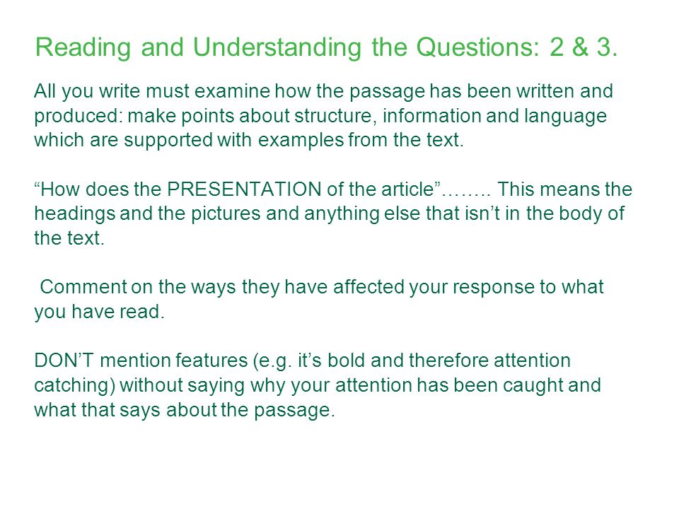 Reading and Understanding the Questions: 2 & 3.