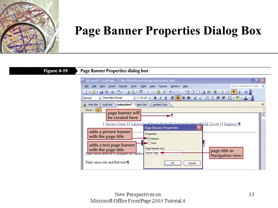 XP New Perspectives on Microsoft Office FrontPage 2003 Tutorial 4 13 Page Banner Properties Dialog Box