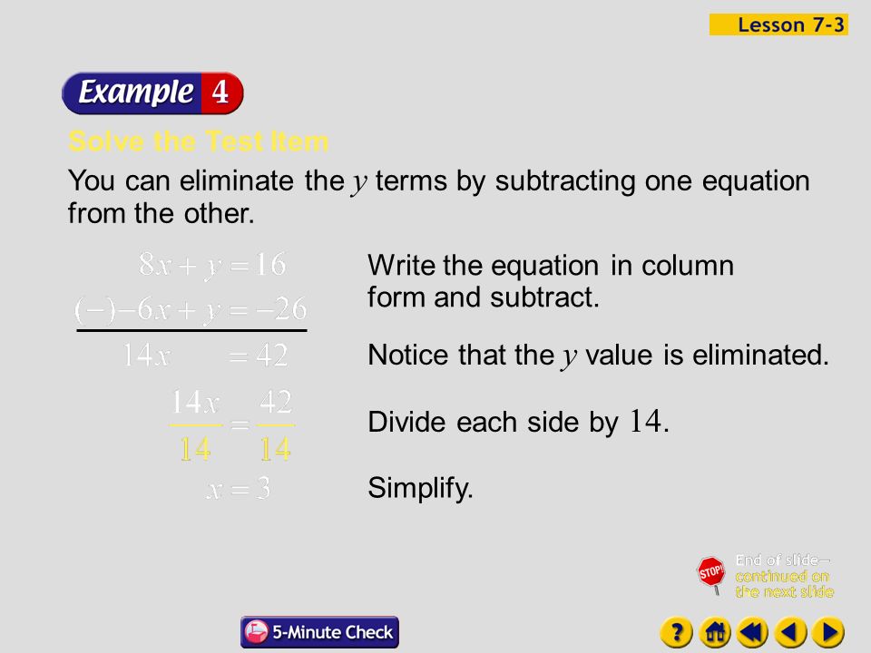 Example 3-4a Multiple-Choice Test Item Ifandwhat is the value of y .