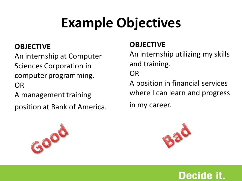 internship objectives for resume