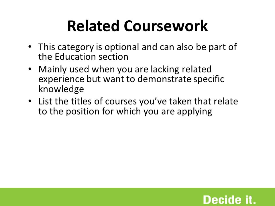 Related coursework on a resume