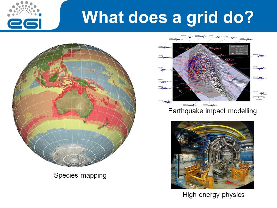 What does a grid do Species mapping Earthquake impact modelling High energy physics