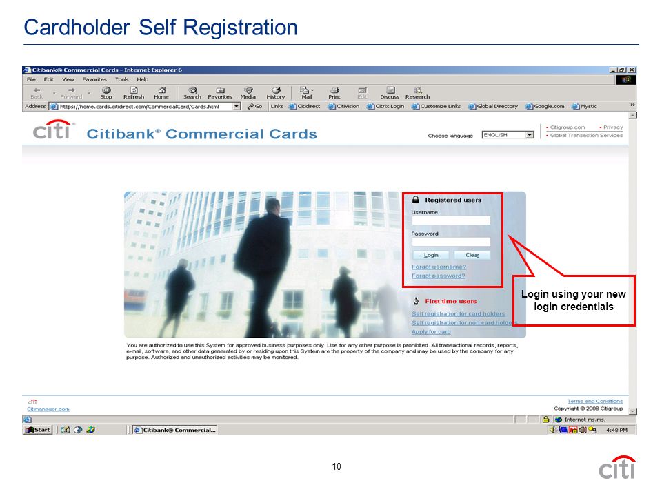 10 Cardholder Self Registration Login using your new login credentials