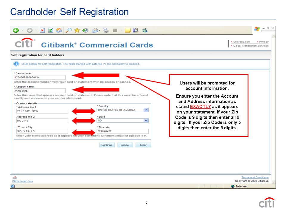 5 Cardholder Self Registration Users will be prompted for account information.