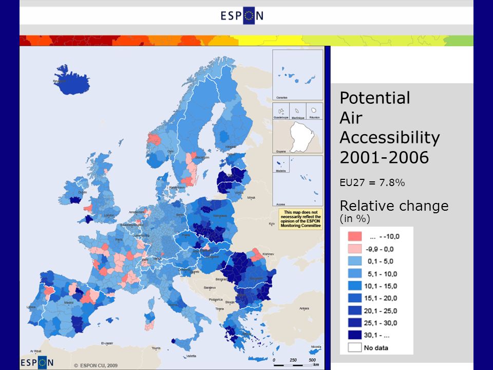 Relative change (in %) Potential Air Accessibility EU27 = 7.8%