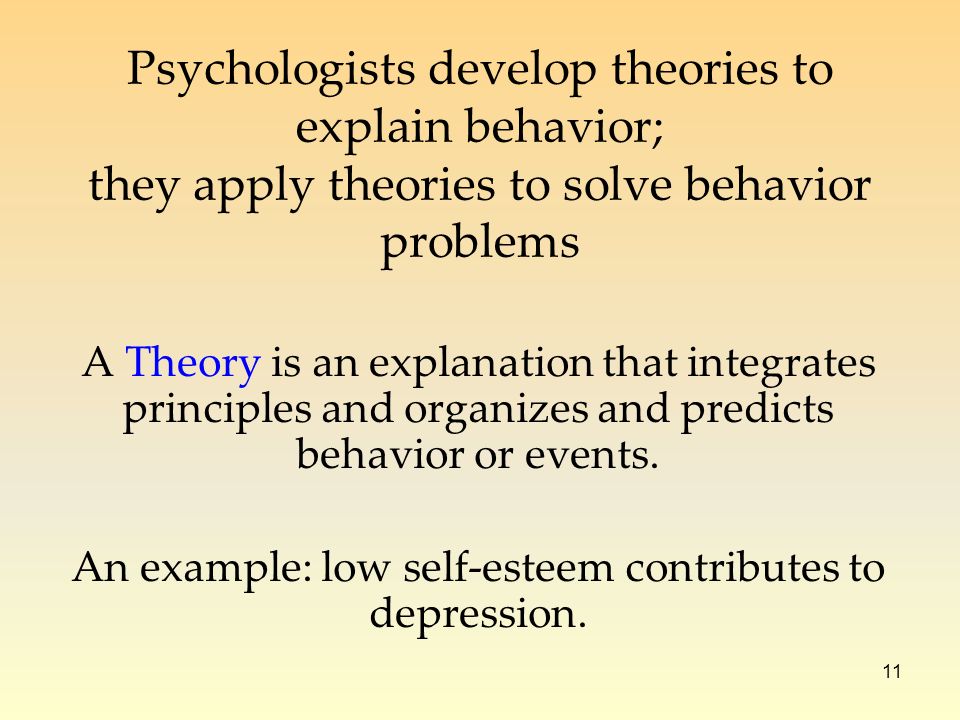 11 A Theory is an explanation that integrates principles and organizes and predicts behavior or events.
