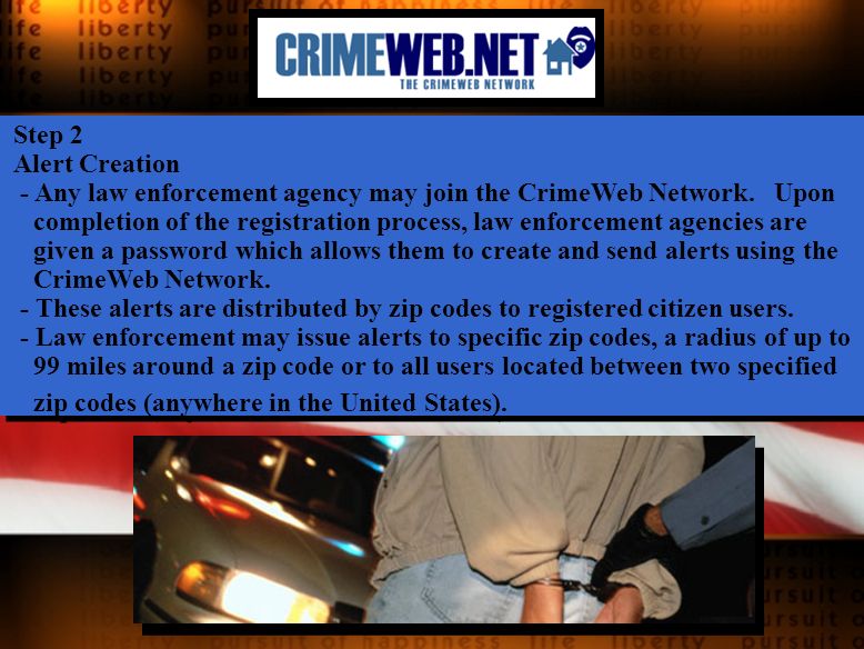 Step 2 Alert Creation - Any law enforcement agency may join the CrimeWeb Network.