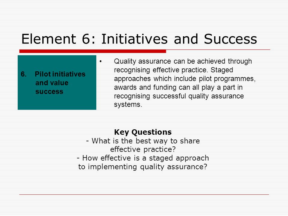 Element 6: Initiatives and Success 6.