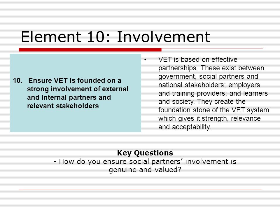 Element 10: Involvement 10.