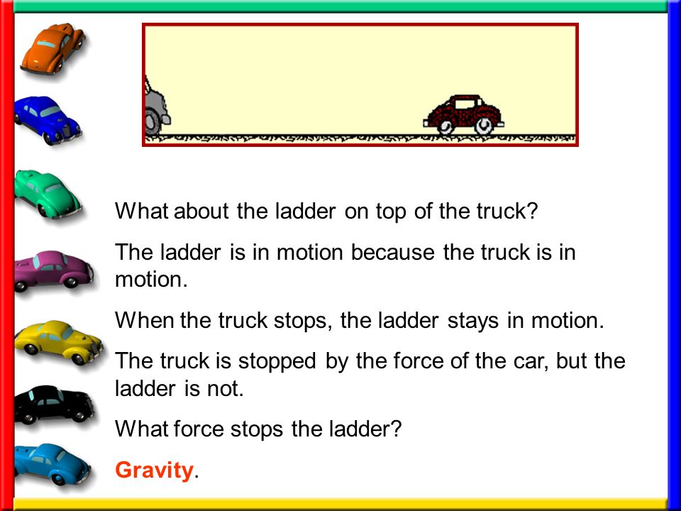 What about the ladder on top of the truck. The ladder is in motion because the truck is in motion.