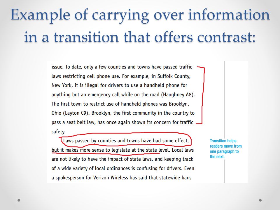 Example of carrying over information in a transition that offers contrast: