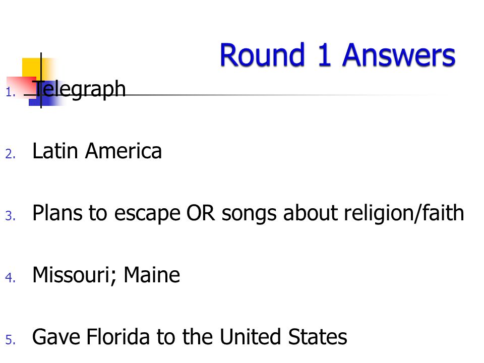 1. Telegraph 2. Latin America 3. Plans to escape OR songs about religion/faith 4.