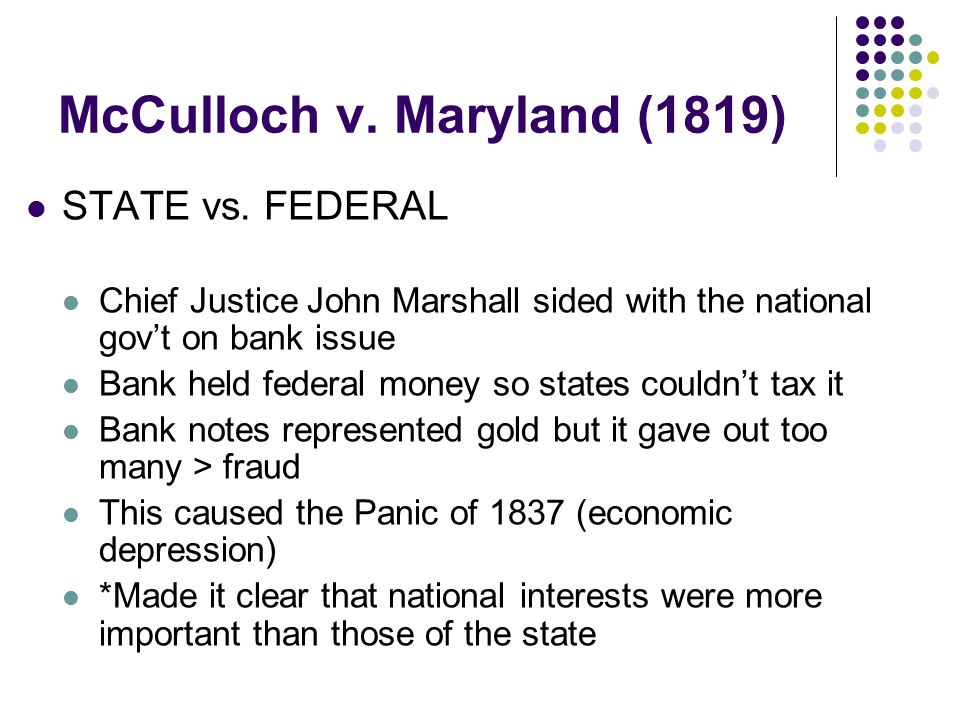 McCulloch v. Maryland (1819) STATE vs.