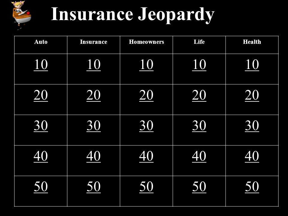 Insurance Jeopardy AutoInsuranceHomeownersLifeHealth