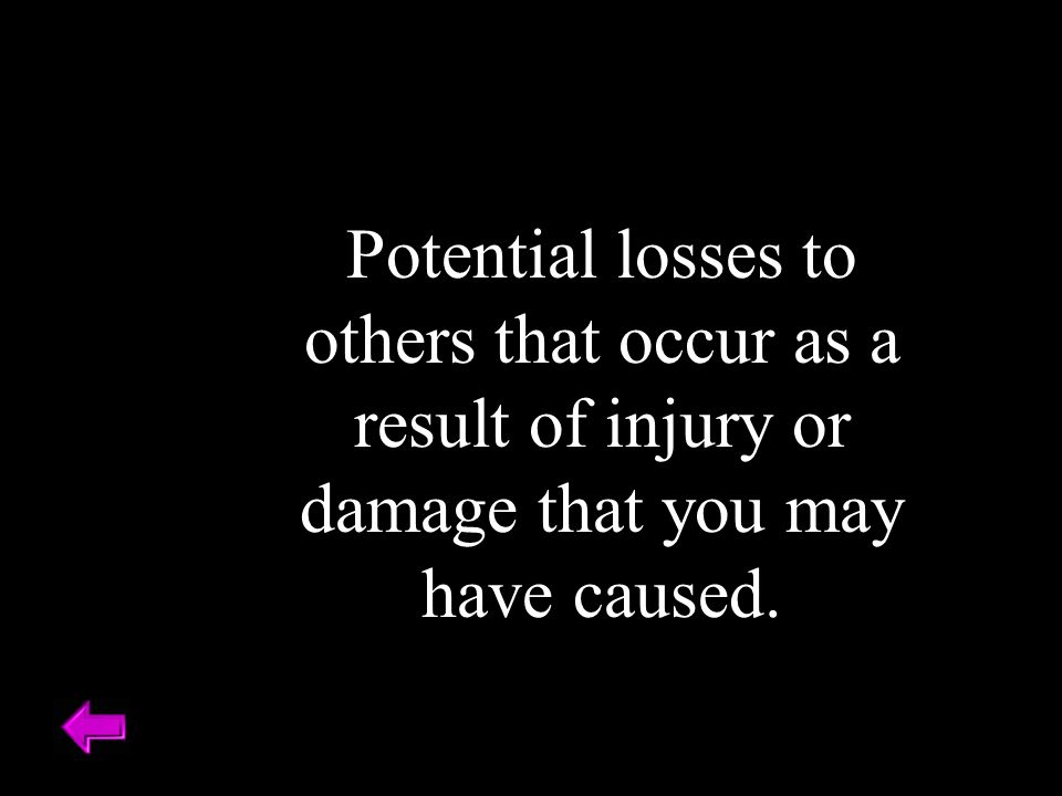 Potential losses to others that occur as a result of injury or damage that you may have caused.