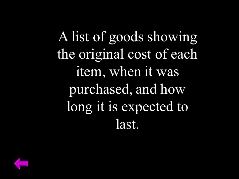 A list of goods showing the original cost of each item, when it was purchased, and how long it is expected to last.