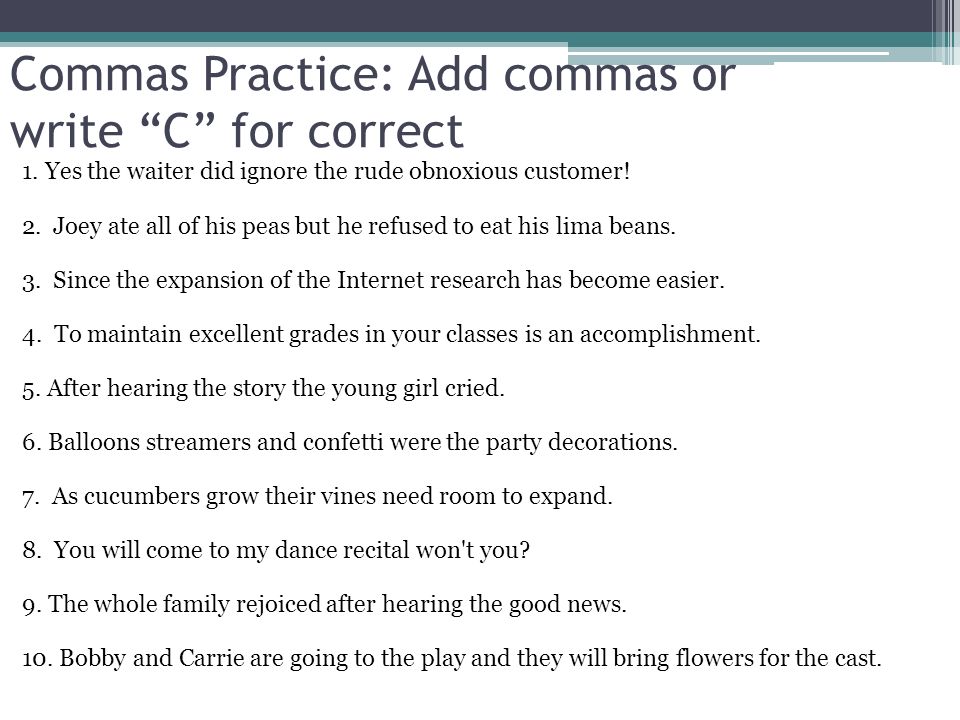 Where can you find a practice comma quiz?