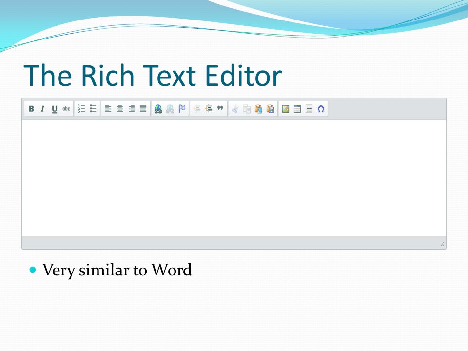 The Rich Text Editor Very similar to Word