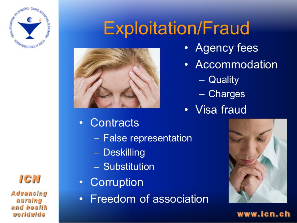 Exploitation/Fraud Agency fees Accommodation –Quality –Charges Visa fraud Contracts –False representation –Deskilling –Substitution Corruption Freedom of association