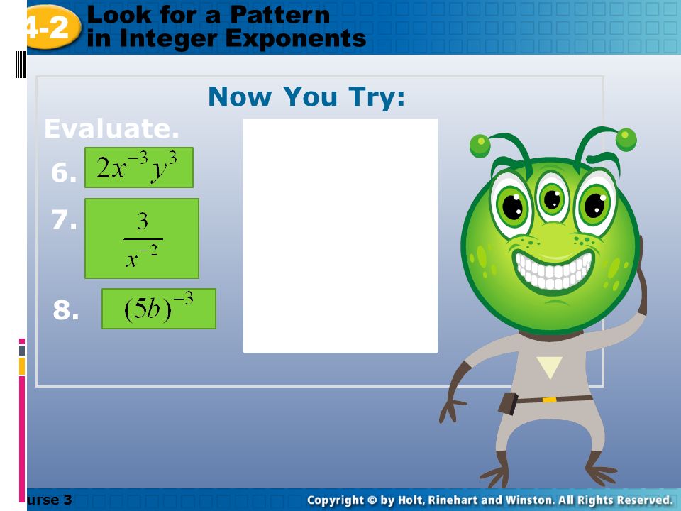 Course Look for a Pattern in Integer Exponents
